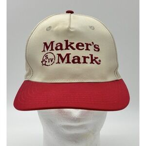 Maker's Mark Bourbon Snapback Hat Red Cream Embroidered Logo Cap
